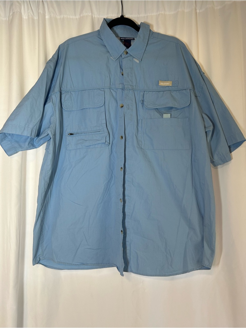 Reel Legends Mens XXL Fishing Shirt Light Blue Short Sleeve Vented Performance